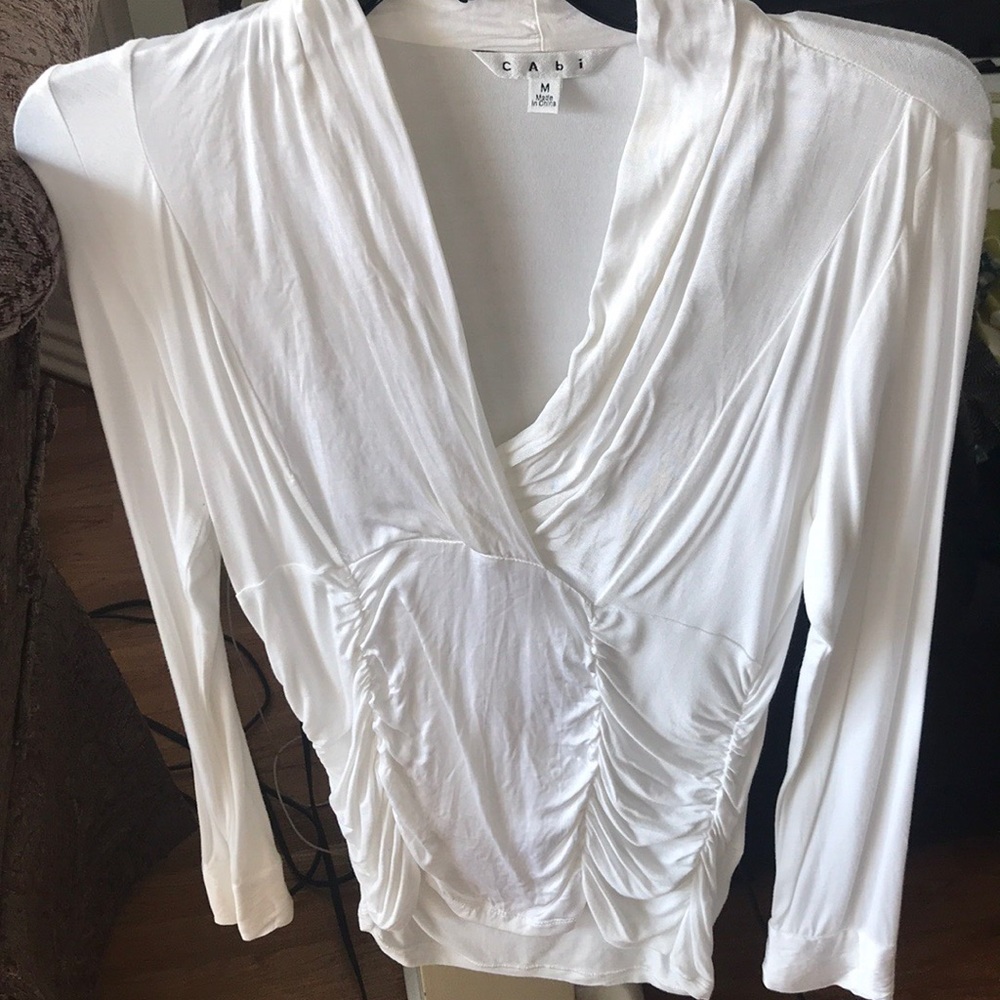 CAbi Satin neck & Satin front long sleeve top M